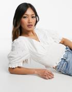 Y.a.s Shirred Bodice Broderie Top In White