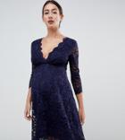 Flounce London Maternity Lace Prom Dress With 3/4 Sleeve In Navy - Navy