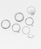 Asos Design Pack Of 7 Rings With Mixed Crystals Design In Silver Tone