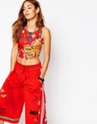 Adidas Originals Pharrell Williams Cropped Tank Top With All Over Festival Print & 3 Stripe - Collegiate Red