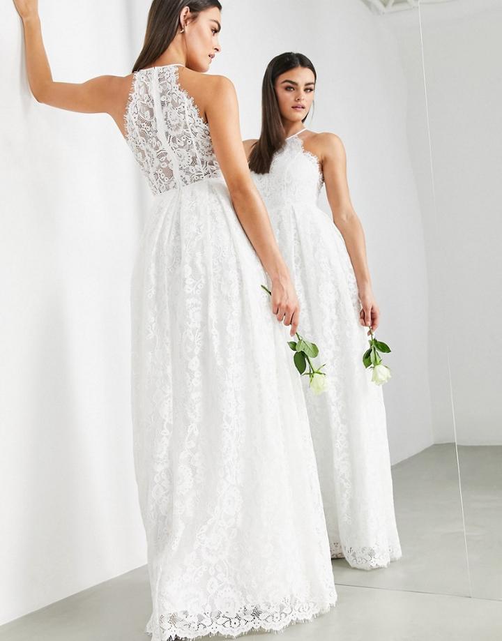 Asos Edition Amalie Lace Halter Neck Maxi Wedding Dress-white