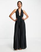 Asos Design Halter Pleat Maxi Dress In Black