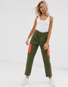 Daisy Street Cargo Pants With Contrast Pockets-green