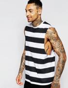 Asos Sleeveless T-shirt With Block Stripe And Dropped Armhole
