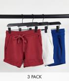 Asos Design Skinny Jersey Shorts In Shorter Length 3 Pack In White Heather/blue/red-multi