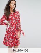 New Look Tall Floral Tie Sleeve Dress - Red
