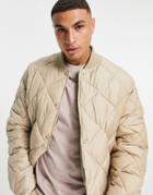Topman Recycled Quilted Bomber Jacket In Stone-neutral