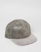 Asos Snapback Cap In Faux Leather - Gray