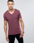 Asos Muscle Fit T-shirt With V Neck And Stretch In Red - Red