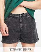 Asos Design Denim Shorts In Shorter Length With Elasticated Waist In Vintage Black Wash