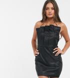 Club L London Petite Bandeau Mini Dress With Pleat Detail Trim In Black