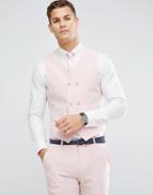 Asos Wedding Skinny Suit Vest In Pink Cross Hatch With Printed Lining - Pink
