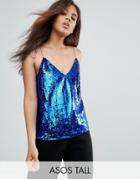 Asos Tall Sequin Cami With V-neck - Blue