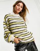 Topshop Knit Striped Sweater In Yellow