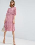 Asos Premium Double Layer Pretty Embroidered Dress - Pink