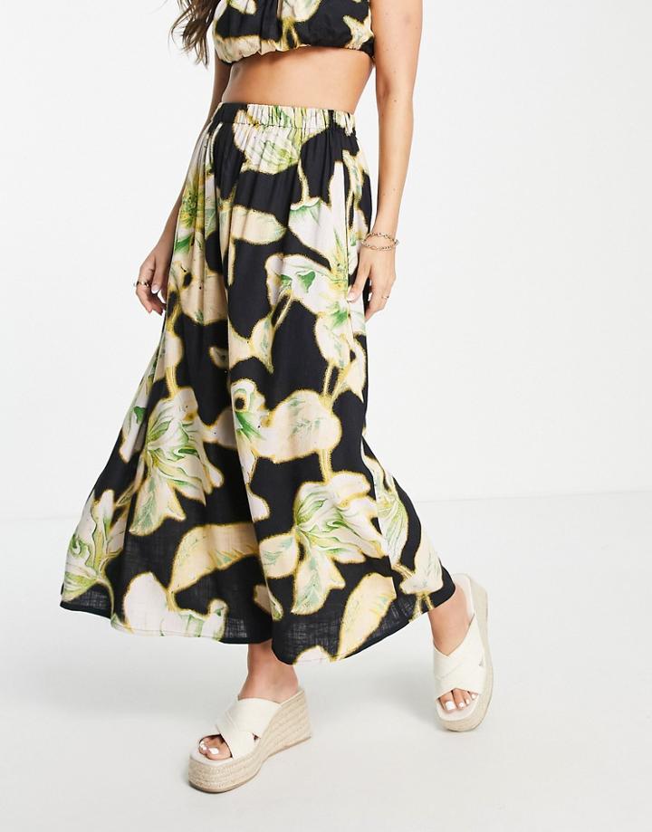 Asos Design Full Maxi Skirt In Bright Tropical Print - Part Of A Set-multi