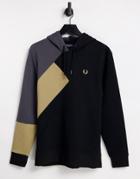 Fred Perry Color Block Hoodie In Black