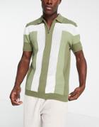 River Island Short Sleeve Retro Textured Polo In Green