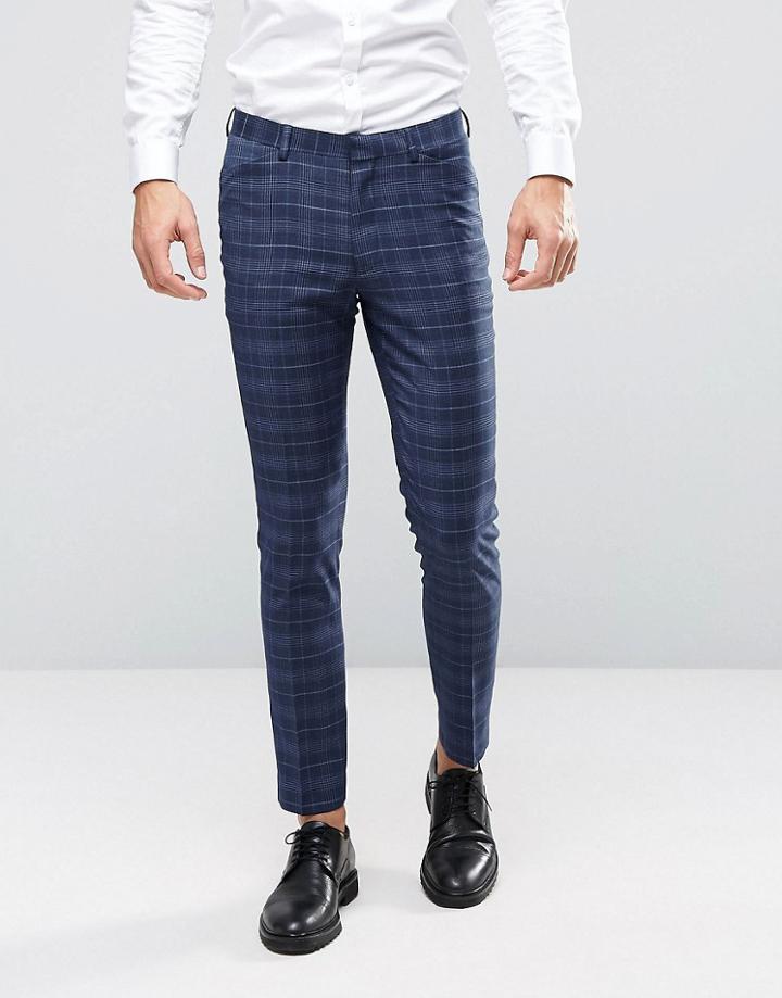 Asos Wedding Skinny Suit Pants In Check - Blue