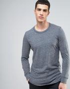 Selected Homme Longline Long Sleeve Top With Curved Hem - Gray