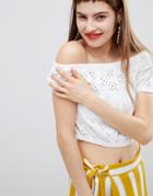 Monki Bardot Brodie Detail Cropped Top - White
