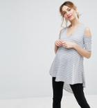 Bluebelle Maternity Striped Cold Shoulder Top - Gray