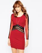 Wyldr New Yorker Dress With Mesh And Lace Inserts - Red