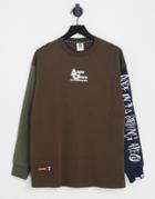 Aape By A Bathing Ape Tricolor Long Sleeve Top In Brown