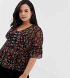 Influence Plus Hook And Eye Blouse In Floral Print-black