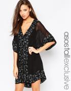Asos Tall Kimono Dress With Embellished Panel - Black