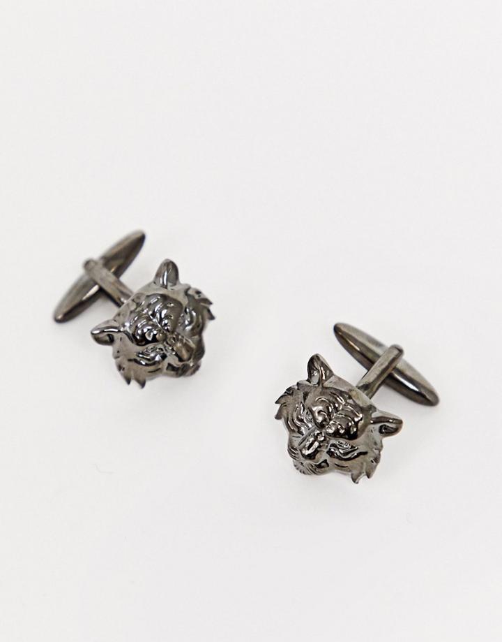 Moss London Cufflinks With Tigers In Gun Metal Silver
