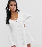 Asos Design Petite Mini Button Through Swing Dress In Texture - White