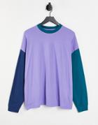 Asos Design Oversized Long Sleeve T-shirt With Contrast Sleeves-multi