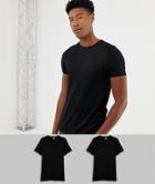Asos Design Tall Organic T-shirt With Crew Neck 2 Pack Save - Black