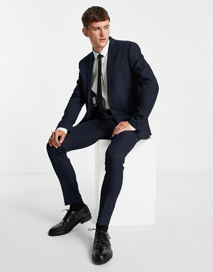 Topman Super Skinny Textured Suit Pants In Navy