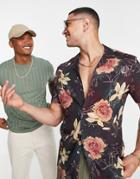 Asos Design Ombre Floral Placement Shirt In Purple