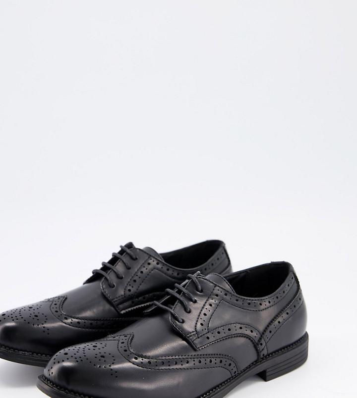 Truffle Collection Wide Fit Formal Lace Up Brogues In Black
