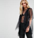 Asos Tall Longline Top In Mesh With Ruffles - Black