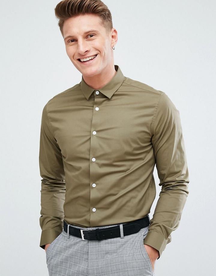 Asos Slim Shirt In Olive - Green