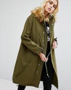 Goldie Game On Parka Jacket With Detachable Faux Fur Hood - Green