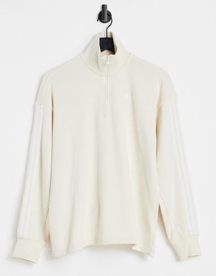 Adidas Originals Adicolor Three Stripe Quarter Zip Sweatshirt In Oatmeal-white