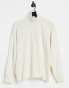 Adidas Originals Adicolor Three Stripe Quarter Zip Sweatshirt In Oatmeal-white