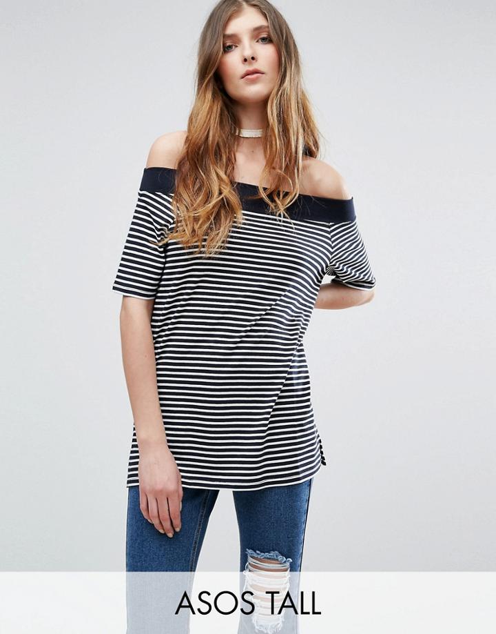 Asos Tall Off Shoulder Top In Stripe - Multi