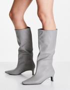 Asos Design Candid Pull On Mid-heeled Knee Boots In Gray