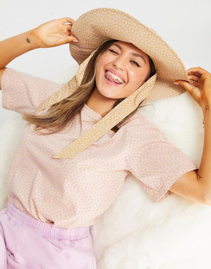 Pieces Cotton T-shirt In Pink Daisy Print - Multi