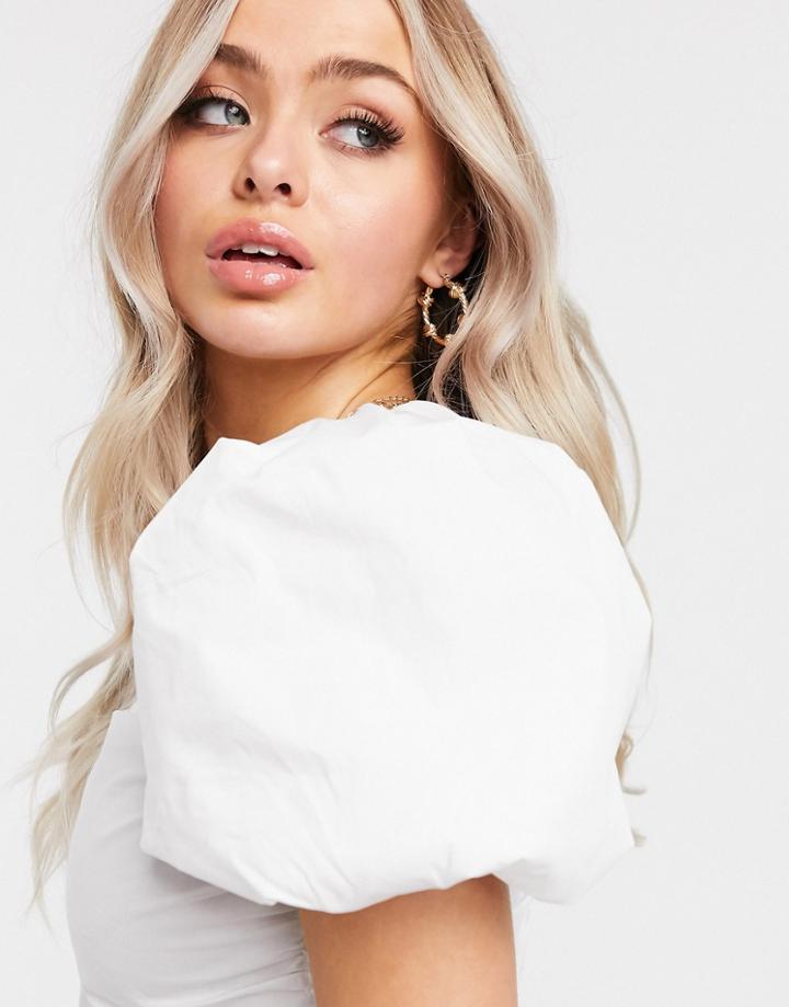 Missguided Poplin Blouse With Puff Sleeves In White