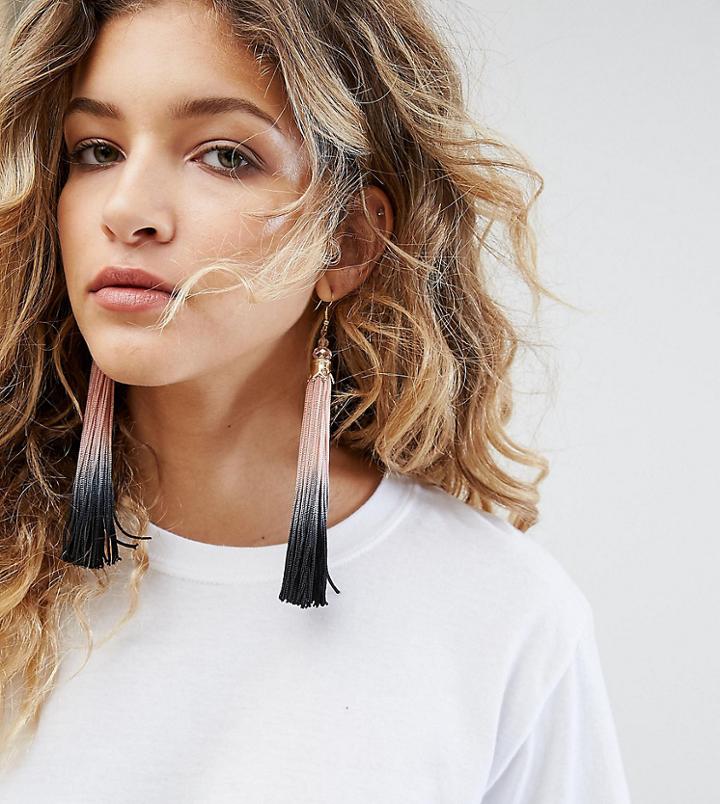 Reclaimed Vintage Dip Dye Tassel Statement Earrings - Silver