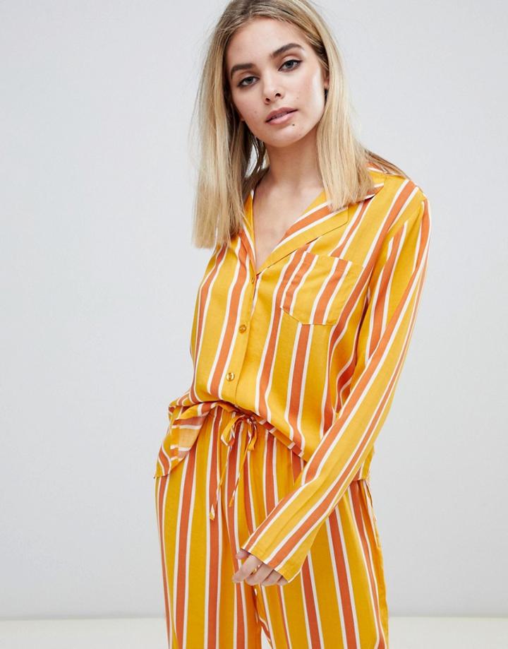 Asos Design Mix & Match Varied Stripe Shirt In 100% Woven Modal-orange