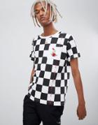 Profound Aesthetic Checkerboard T-shirt With Rose Print In White - White