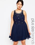 Lovedrobe Midi Skater Dress With Embellishment - Navy